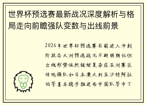 世界杯预选赛最新战况深度解析与格局走向前瞻强队变数与出线前景